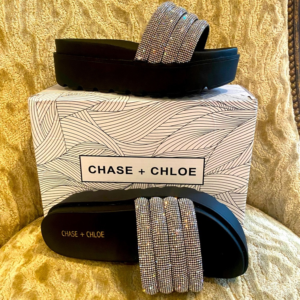 Chase & Chloe Rhinestone Platform Slide Sandal